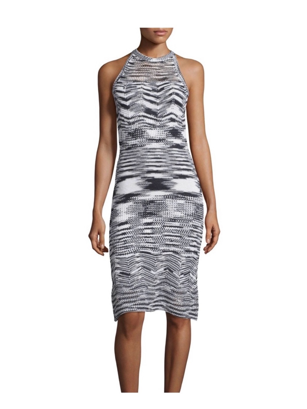 Elie Tahari Josie Black and White Knit Halter Midi Dress